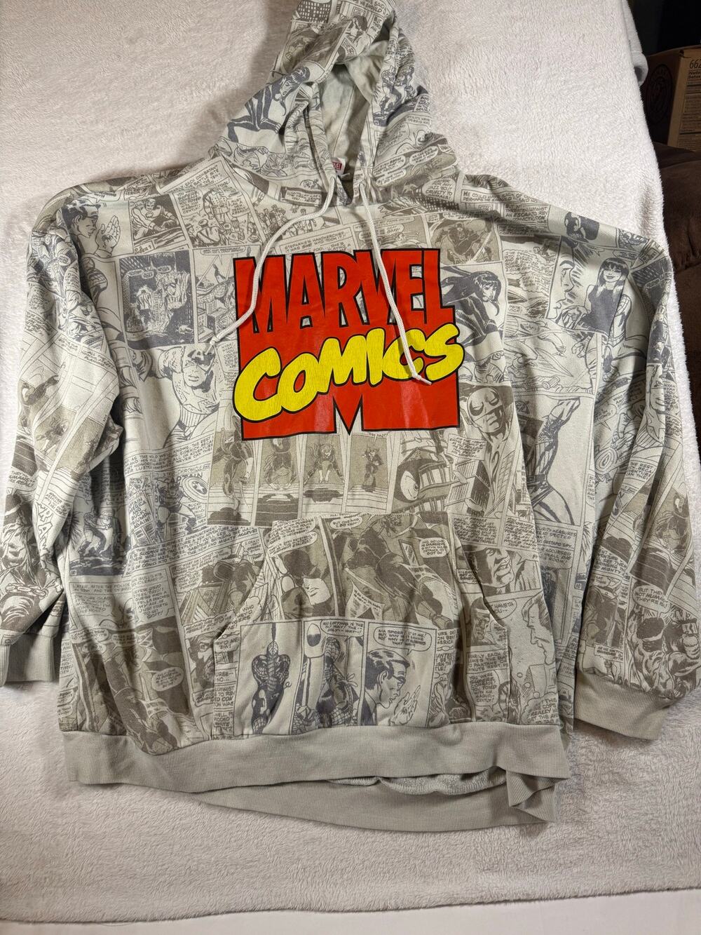 Marvel Comics Men’s 2XL Hoodie Comic Book Panel Allover Print Gray Pullover